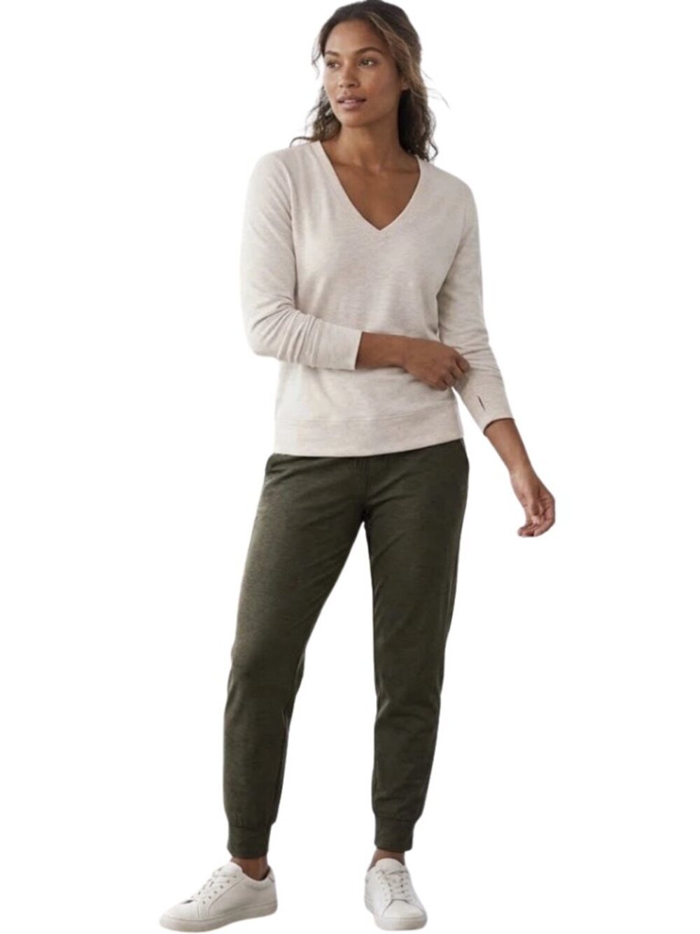Athleta Sunrise V-Neck Sweatshirt Pullover Women's XXS Ivory Active Lounge NWOT
